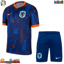 Camisa de Futebol Holanda Equipamento Secundário Infantil Europeu 2024 Manga Curta (+ Calças curtas)
